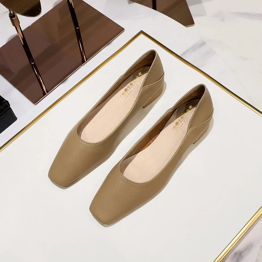 Flat Shoes for Women 2025 Spring Autumn Leisure Work Shoes Retro Fashion Flat Heel Women's Shoes Square Toe Ladies loafers Zpaxo khaki 37