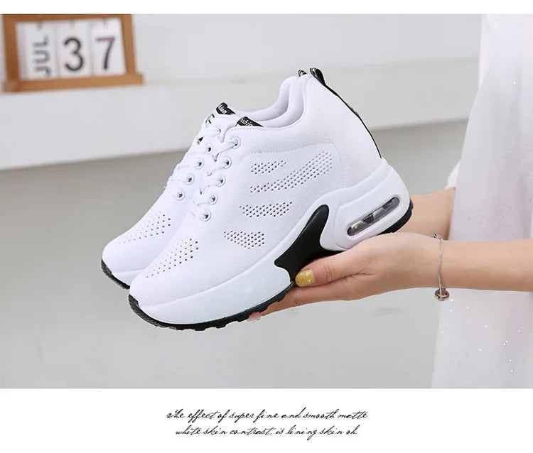 Women's Platform Mesh Breathable Sneakers Womens Spring Casual Wedge Zpaxo Hollow out white 42(Foot 26cm)