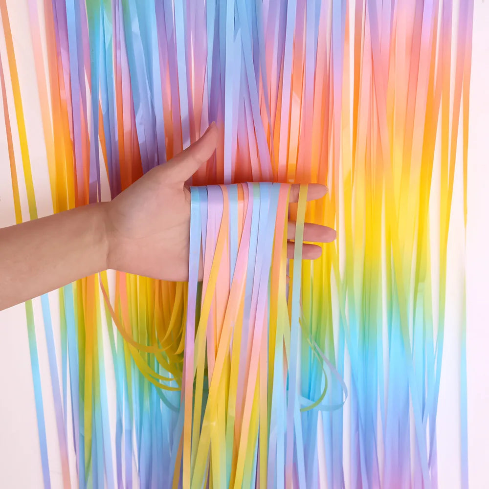 Pastel Fringe Foil Curtain Macaron Curtains Photo Booth Backdrop Zpaxo Rainbow 1 1 pack