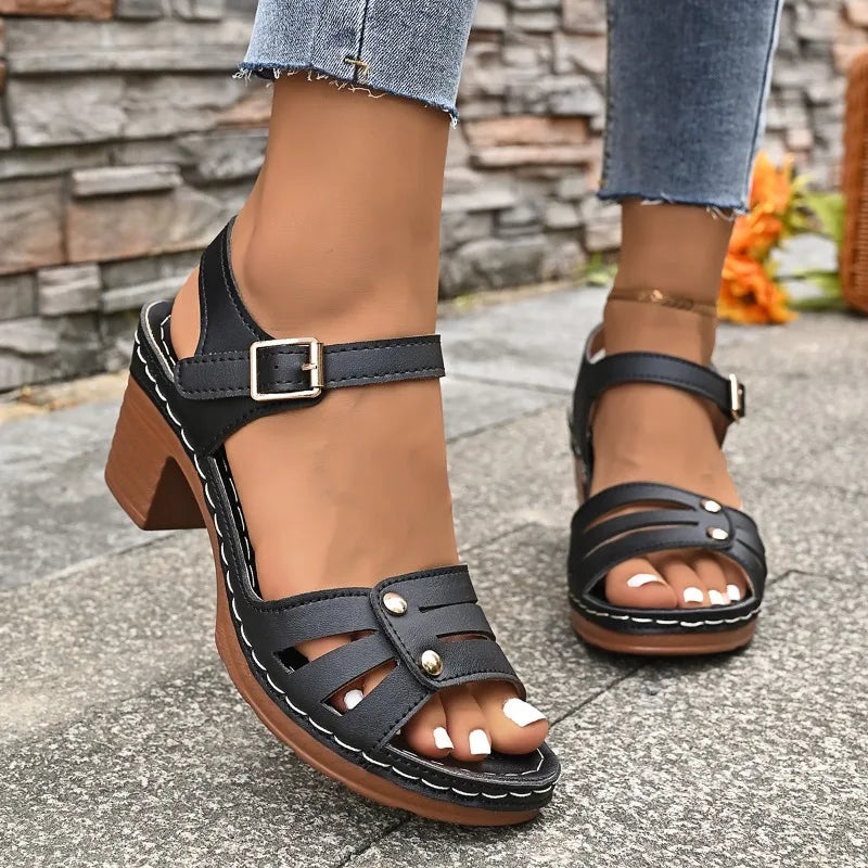 2026 Women's Chunky Heel Sandals Summer Fashion Heels Women Solid Zpaxo