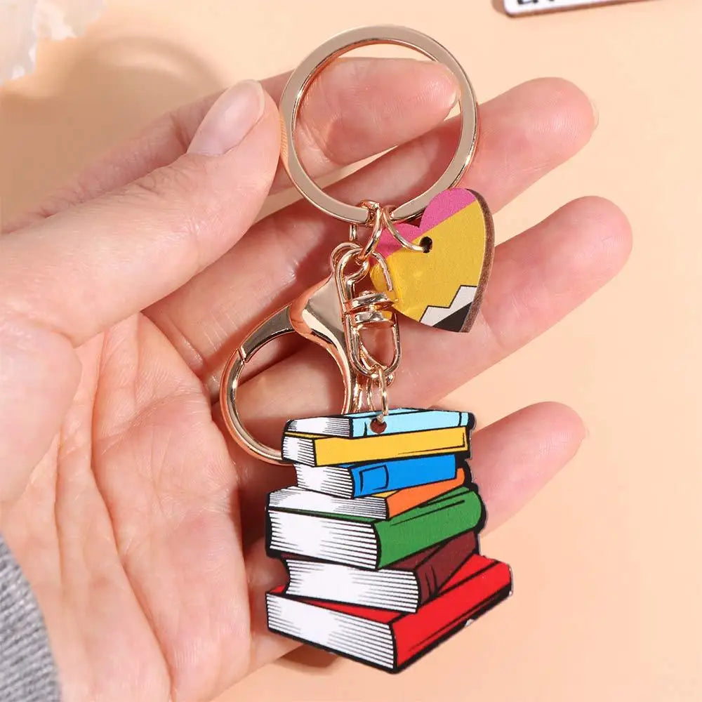 Wooden Pencil Rainbow Keychain English Letter Charm Teacher's Day Keychain Aesthetic Geometric Shape Teacher Education Pendant Zpaxo