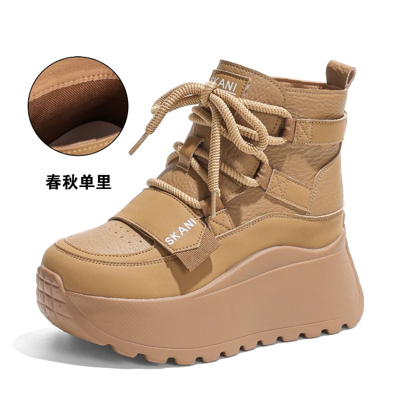 Womens Winter Leather Upper Boots Thick Fleece Lined Sneakers Height Zpaxo 025 Yellow 40 China Mainland