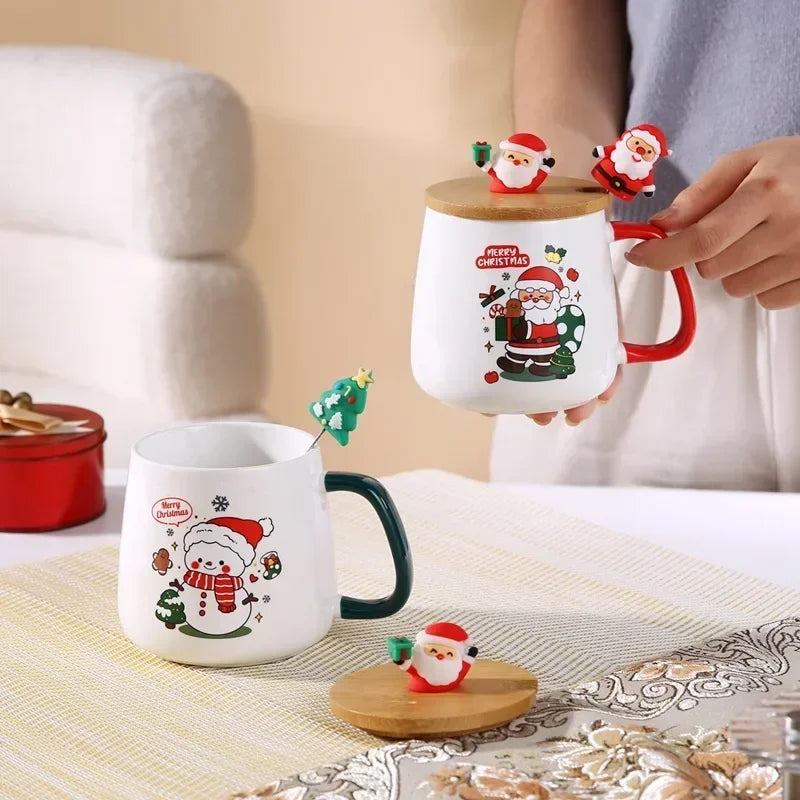 Perfect Christmas Creative Ceramic Mug Tree Design Lid Spoon Value