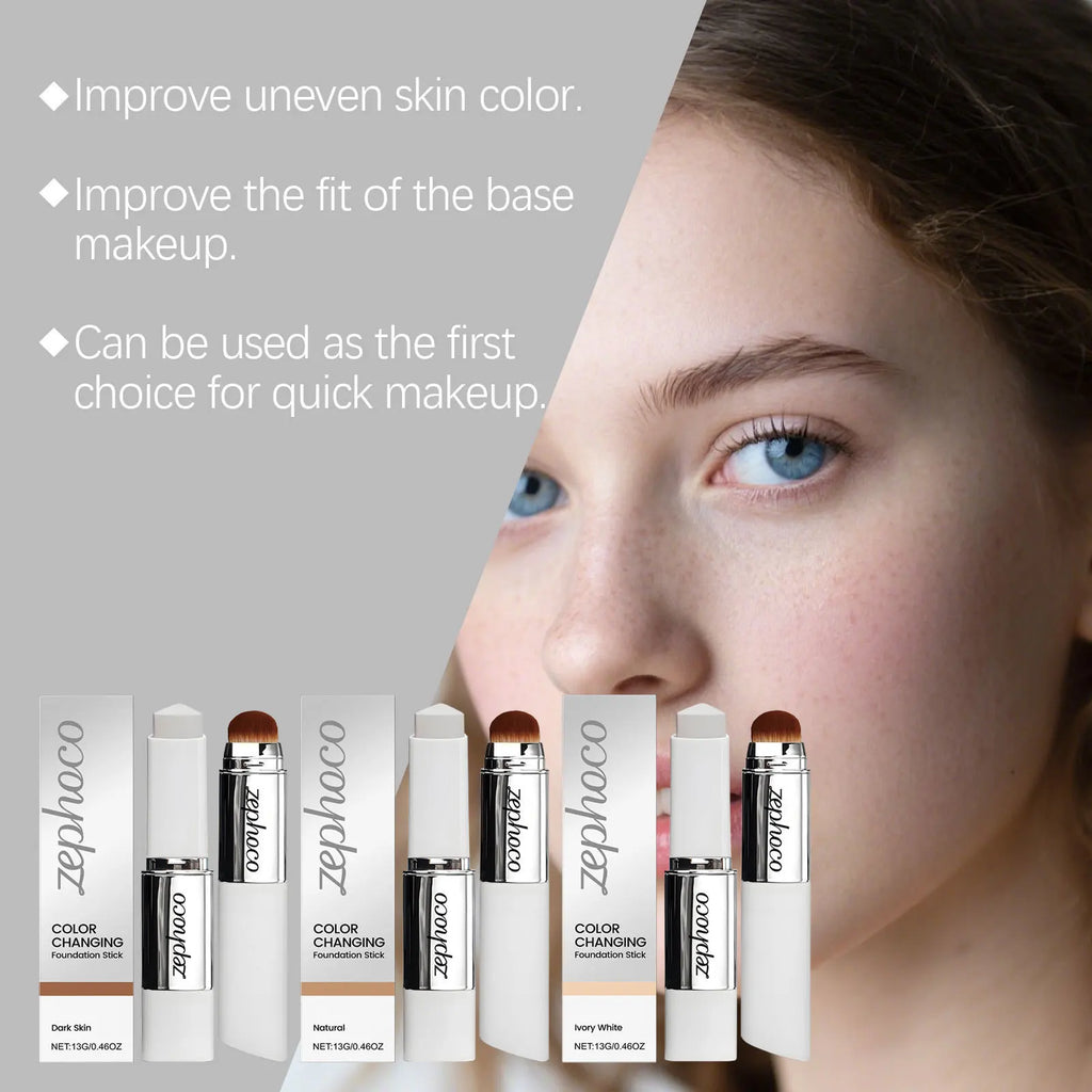 Brightening Skin Color-Changing Foundation Stick Lightweight Moisturizing Cover Skin Flaws Smooths Pores Fine Lines Matte Finish Zpaxo