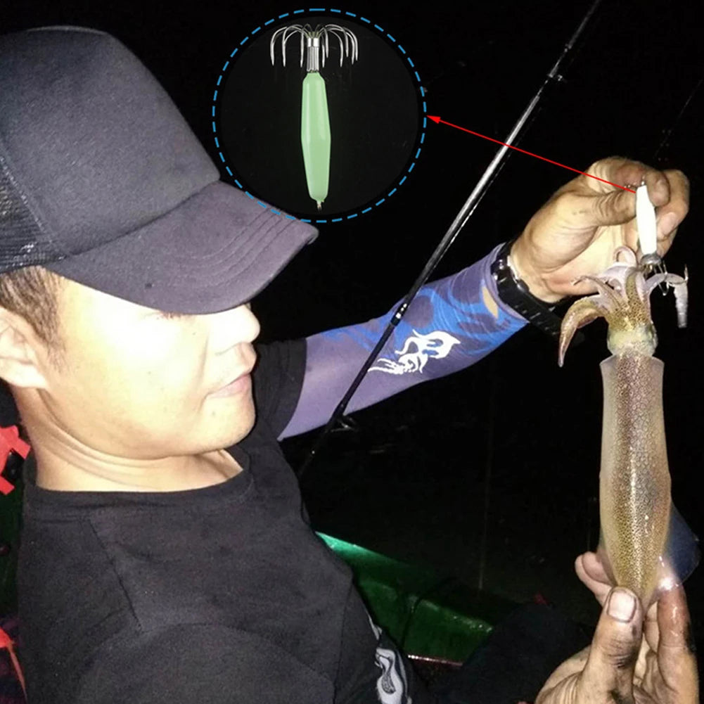 12 Claw Squid Hooks Portable Glow Dark Cuttlefish Jig Fluorescent