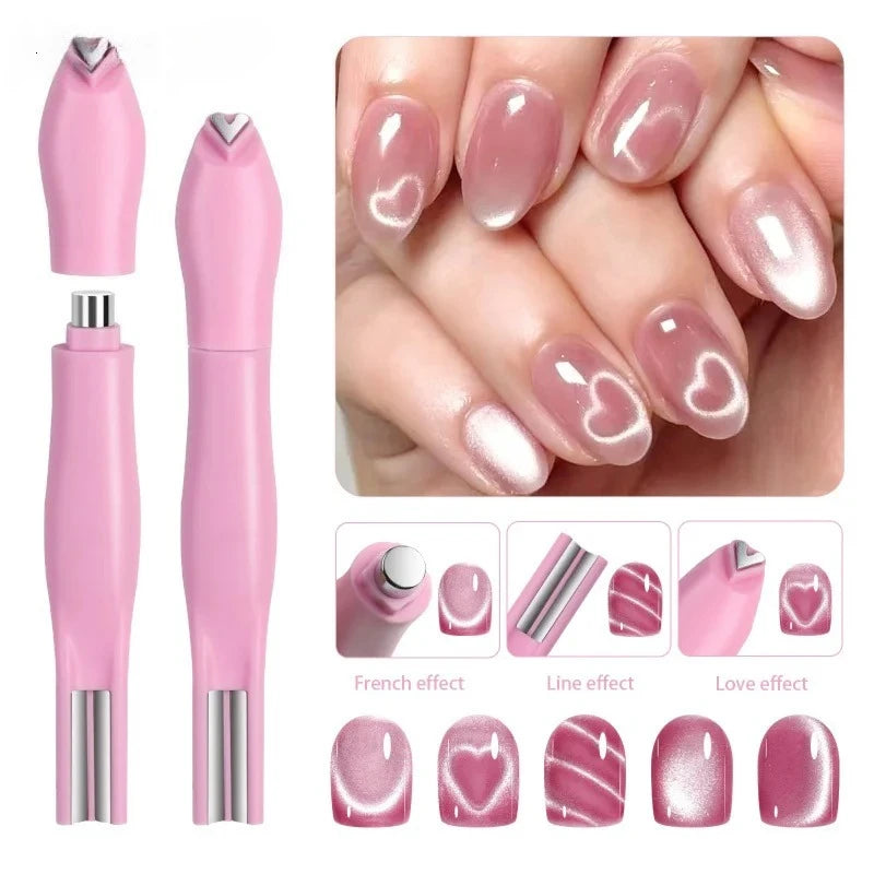 3 in 1 Cat Eye Nail Magnetic Stick Love Heart Snake Pattern French Cat Eye Nail Magnet UV Gel Polish Effect Manicure Design Tool Zpaxo