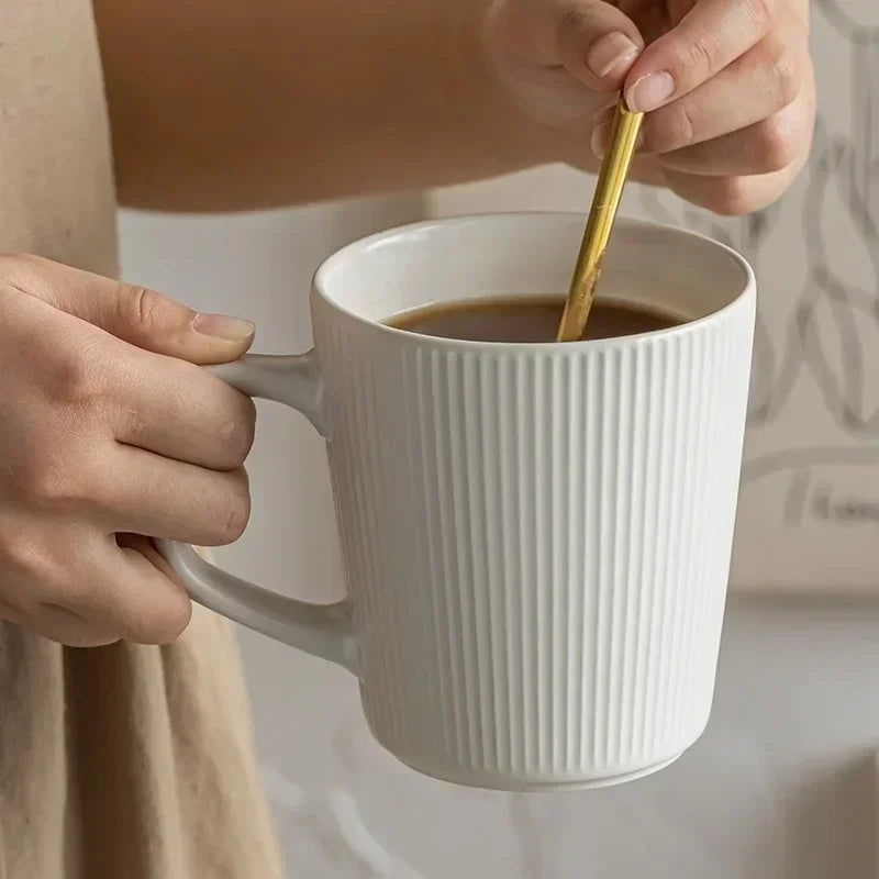 Nordic Embossed Ceramic Coffee Mug 500ml | Striped Handle Ceramic Coffee Mug Zpaxo