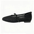 Women Hollow Mesh Mary Jane Flats Breathable Lace Square Toe Flat Shoes Black Thin Strap Comfort Walking Daily Office Dress Shoe Zpaxo Black (1cm) 37