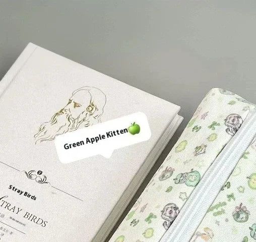 1 Piece Cute Green Apple Cat Printed Makeup Bags Cartoon Kitten Pencil Bag Large Capacity Stationery Storage Bag Zpaxo