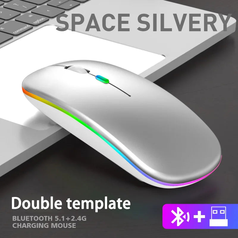 Dual Mode Bluetooth 2.4GHz USB Wireless Mouse One-Click Desktop Function Type-C Rechargeable Silent Backlight Mice For Laptop PC Zpaxo Silvery