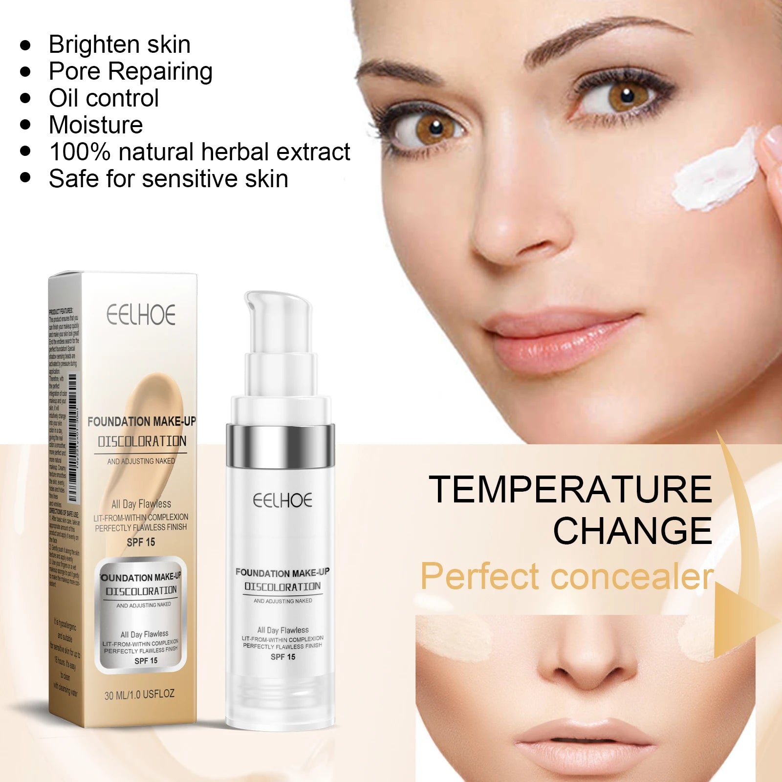 Color Changing Foundation Serum for Natural Glow Lightweight Full Coverage Long Moisturizing Finish 30ml Sensitive Skin Friendly Zpaxo