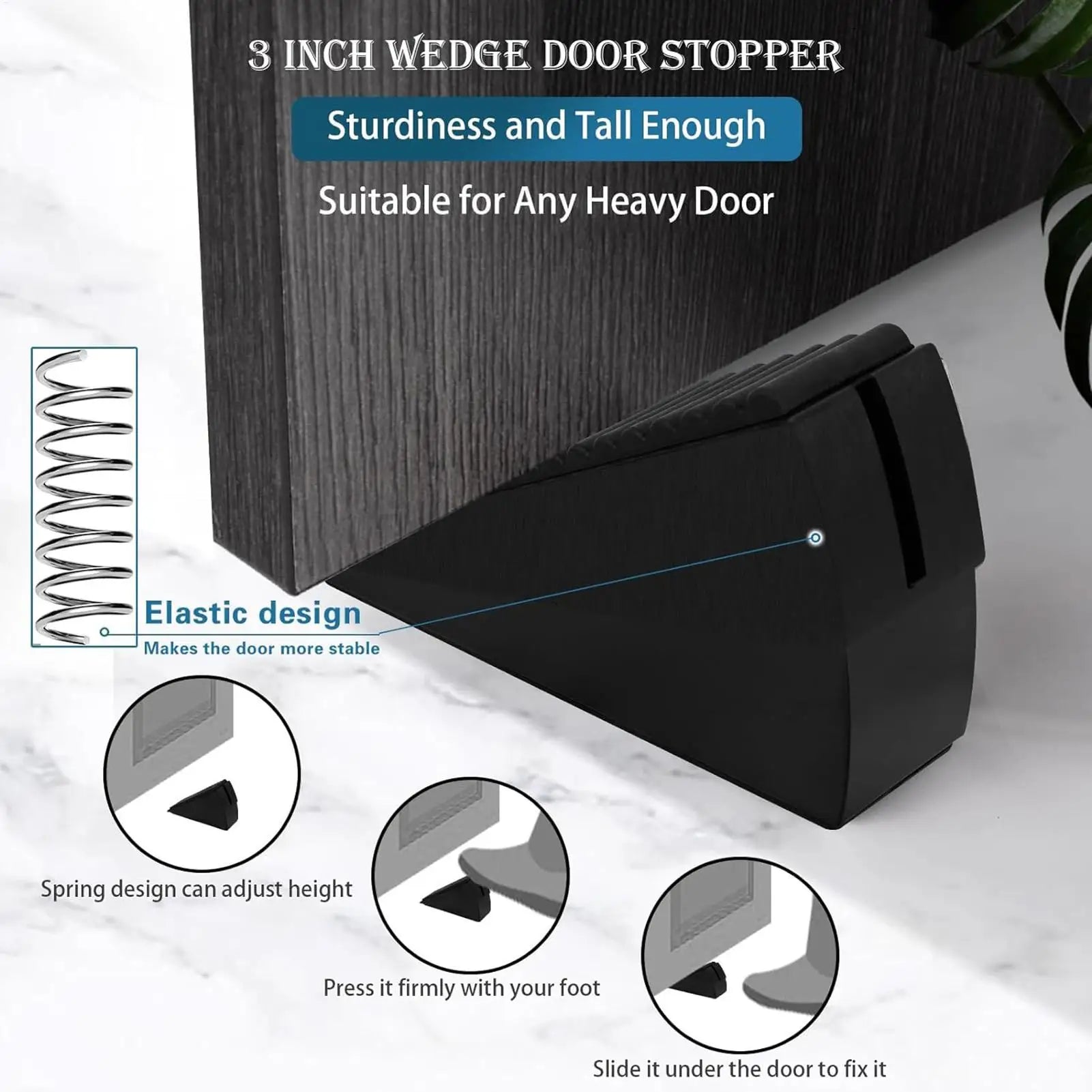 Heavy Duty Door Stopper Height Adjustable Spring Loaded Wedge Rear