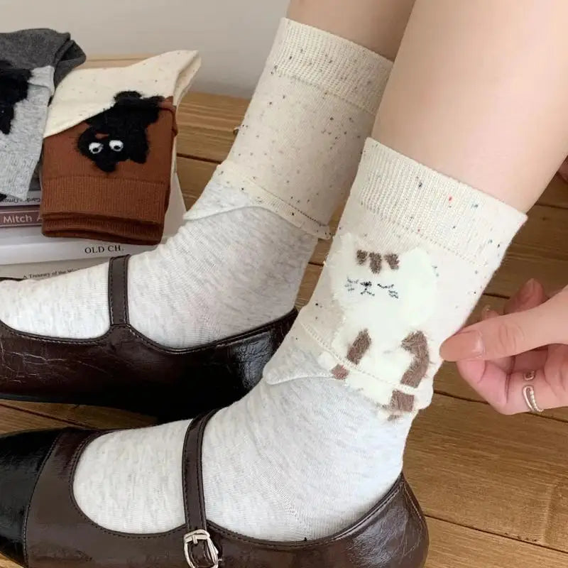 Mid-tube Couple Socks Soft Comfort Durable Sweat-absorbing 3D Cat Zpaxo