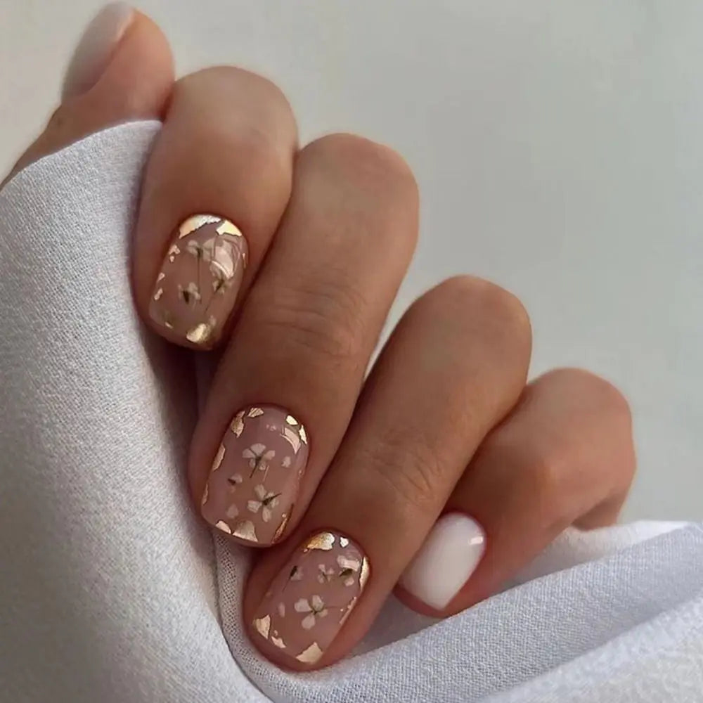 24pcs Short Round False Nails Summer Sweet Grapefruit Aurora Borealis French Zebra Full Cover Detachable Nail Tips Zpaxo