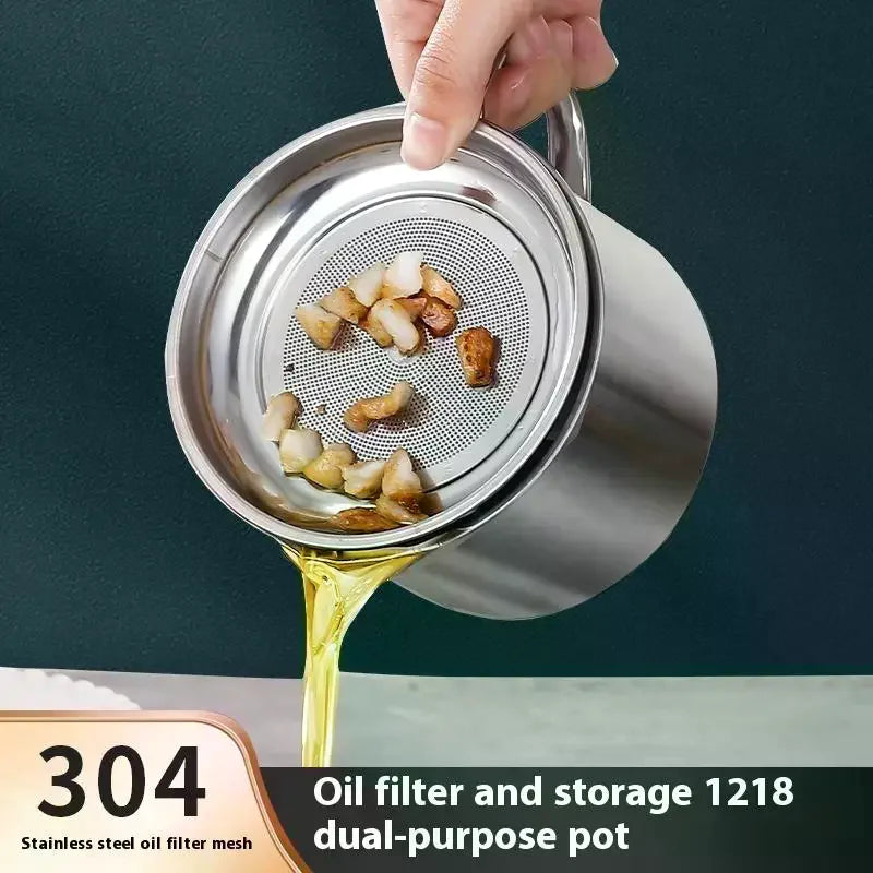 Stainless Steel Oil Strainer Pot Container Jug Storage Can Filter Zpaxo