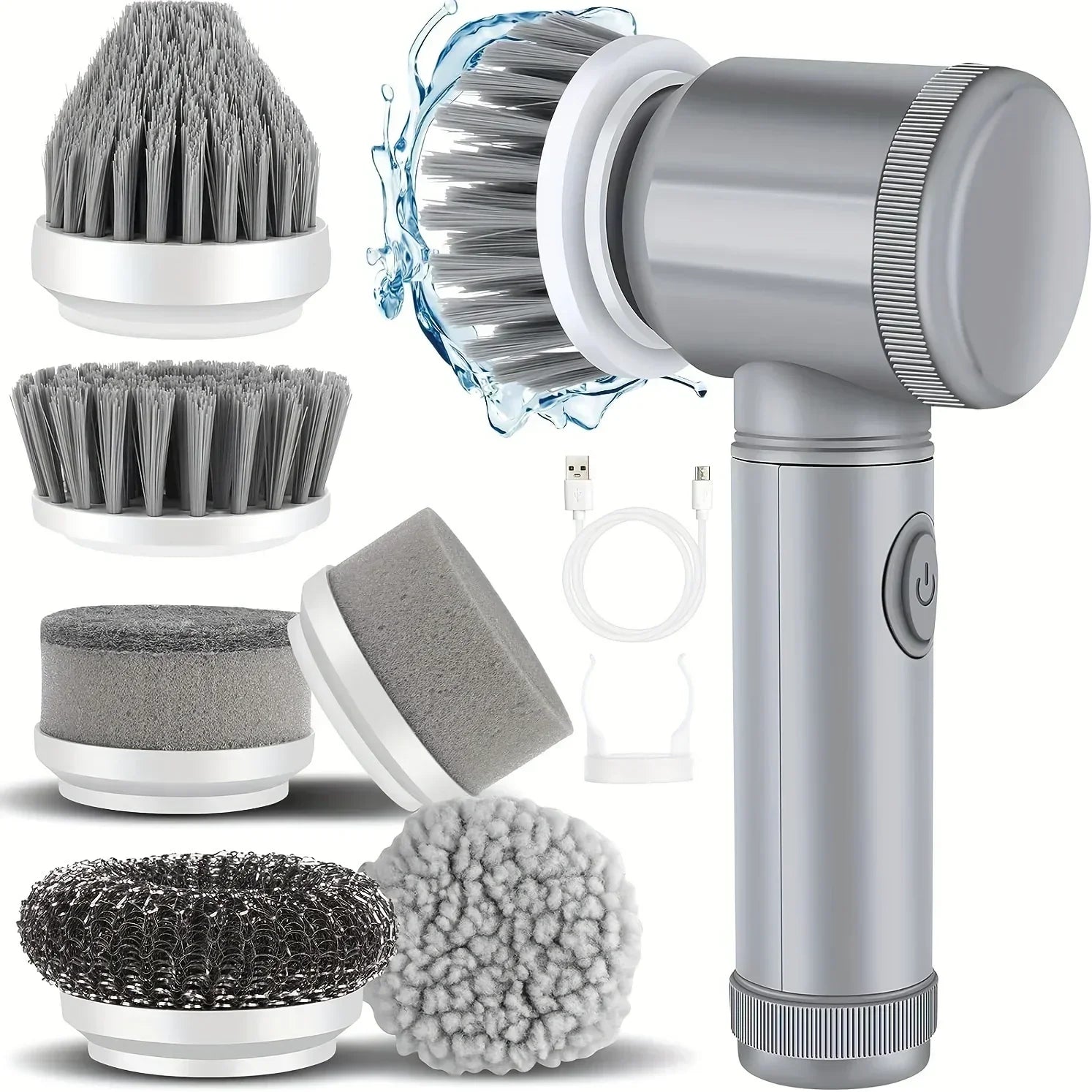 Electric Spin Scrubber Cordless 6 Replaceable Brush Heads Cleaning