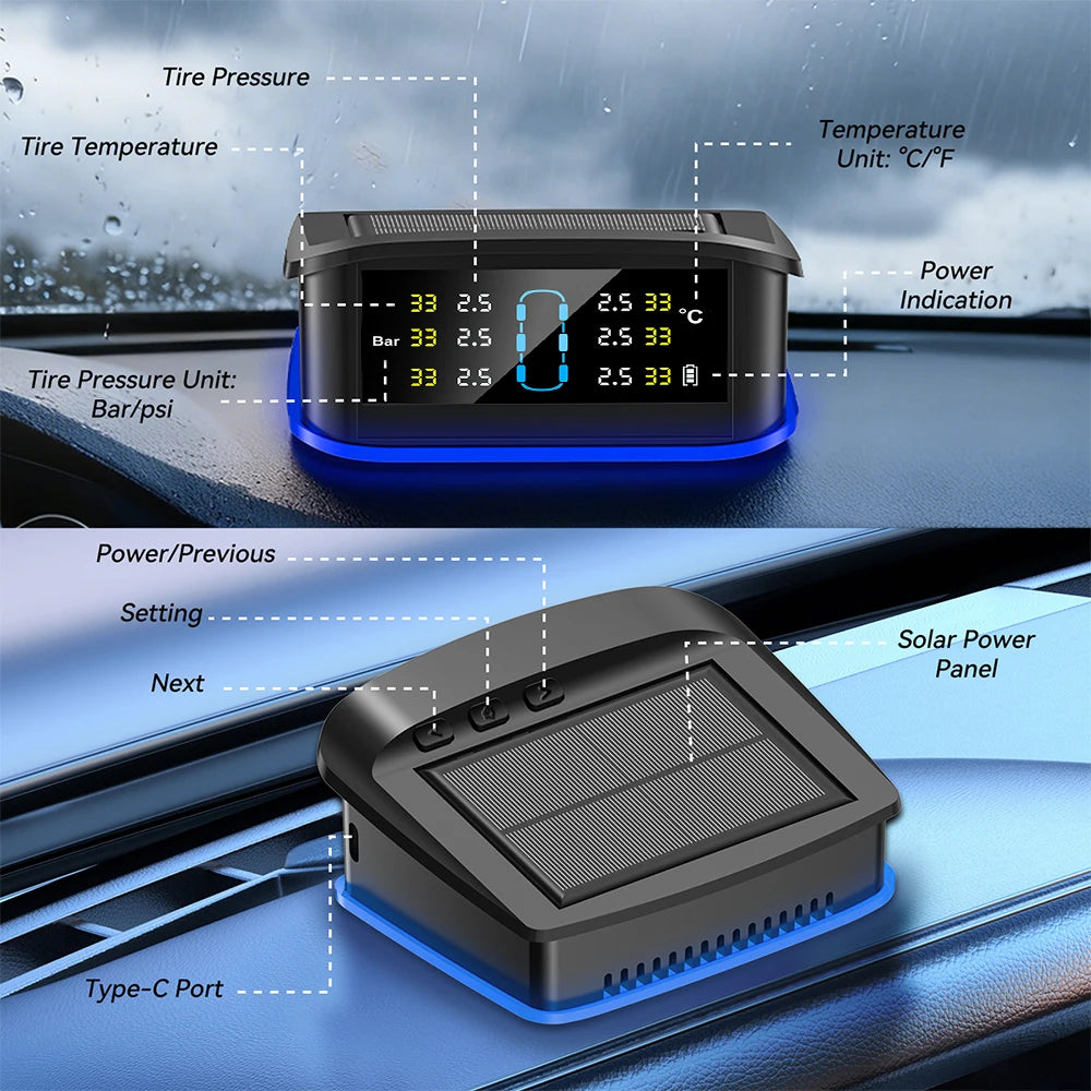 6 External Sensors Digital LCD Display Truck RV TPMS Safety Alarm