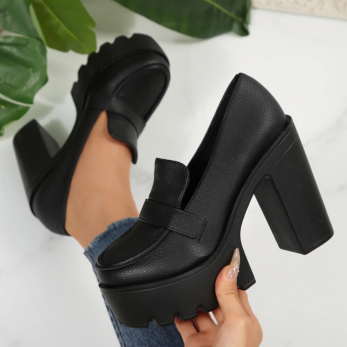 Retro Le Fu Shoes 2025 New Thick Soled High Heels Daily Luxury Women Solid Color Temperament Mary Jane with Follow-up Shoes Zpaxo black 40