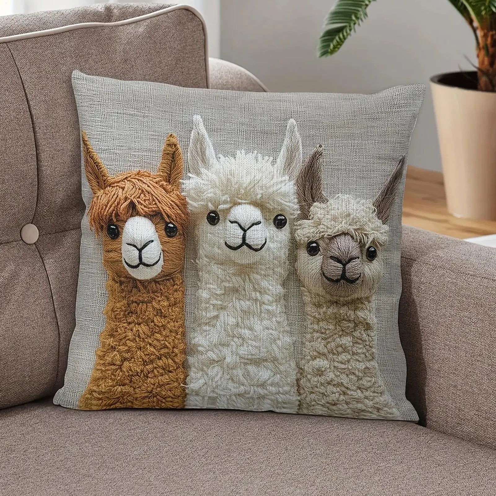 Cute Alpaca Print Throw Pillow Cover 18x18 Inch Soft Farmhouse Decor