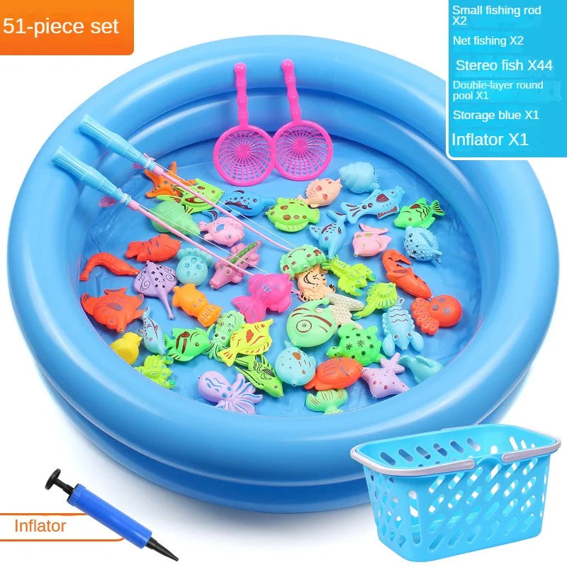 Magnetic Fishing Toy Pool for Boys and Girls, Fun Game for Playing Home, Summer Puzzle Square Night Market Stall Set Zpaxo suit E