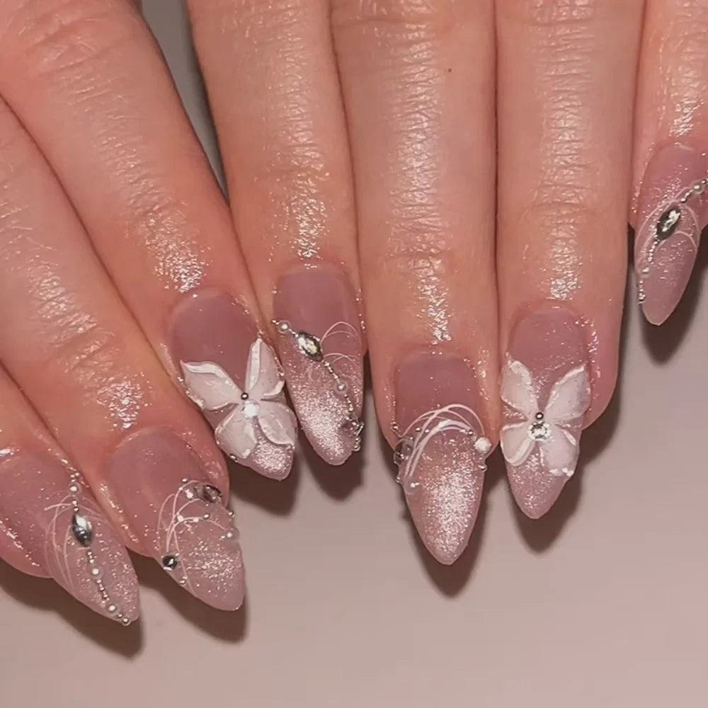 24pcs Long Almond False Nails French Leopard Star Press on Nails Fake Nails DIY Manicure Detachable Nail Tips Zpaxo MY219