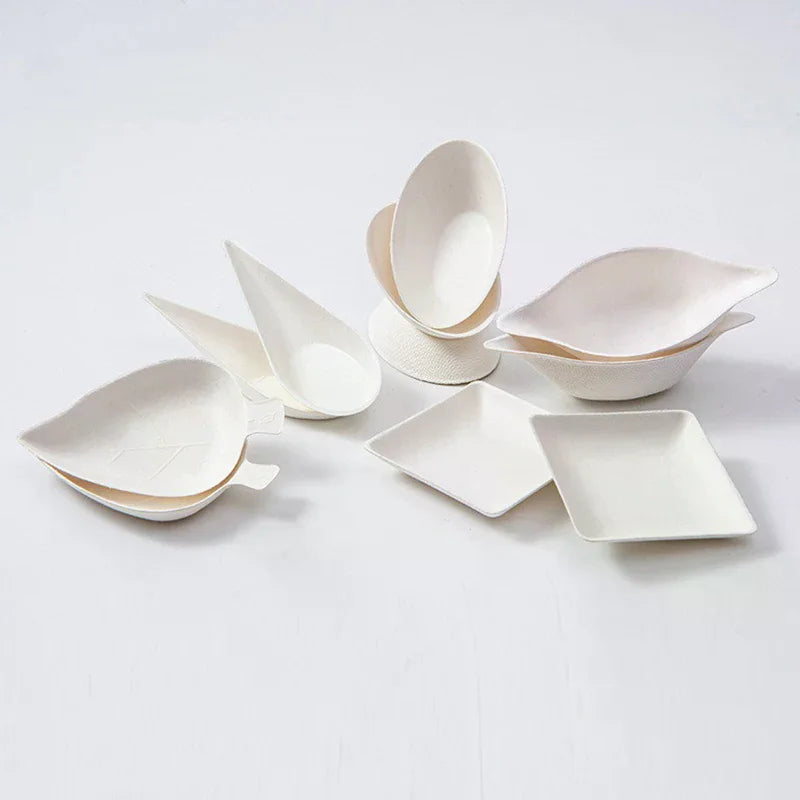 25 Pcs Tasting Dishes Disposable Dishes - Home Compostable Microwavable And Freezable White Bagasse Food Zpaxo