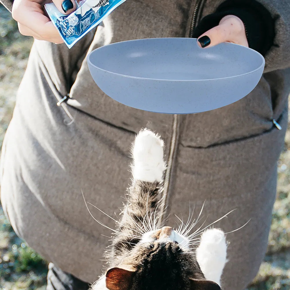 Round Cat Food Bowl Shallow Wide Mouth Pet Feeder Dish Small Cats