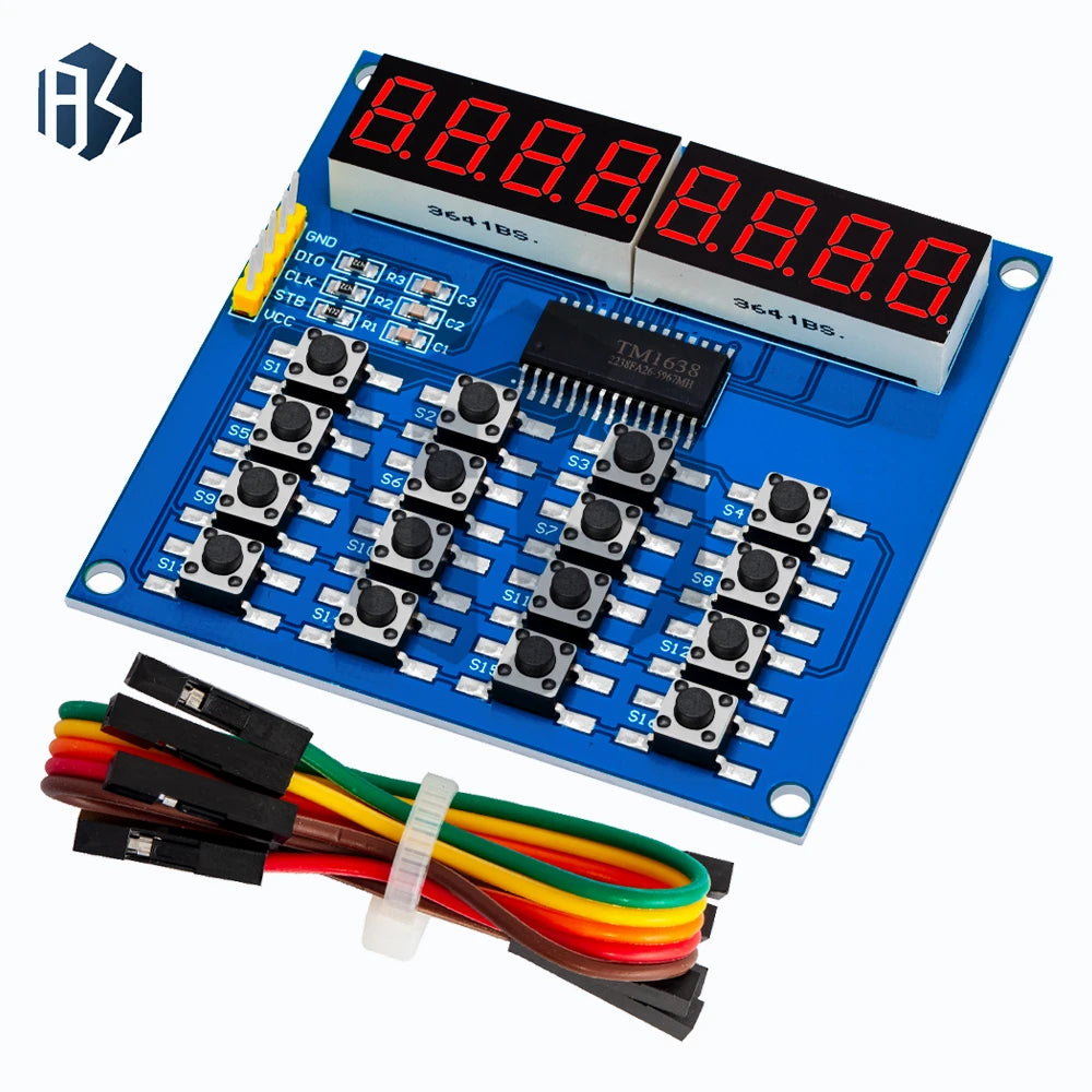 TM1638 Digital LED Display 8-Bit Tube Board 3-Wire 16 Keys 8 Bits Zpaxo