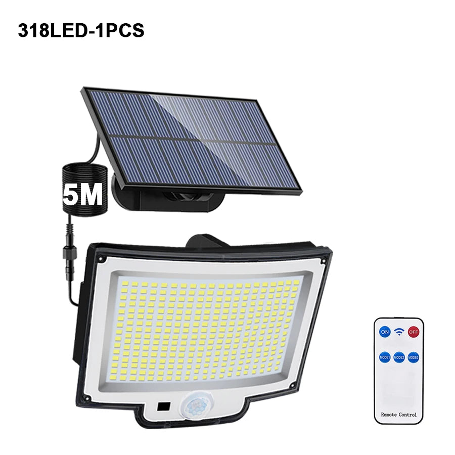 106/318 LED Solar Light Outdoor 348 LED Spotlights IP65 Waterproof Motion Sensor Human Solar Flood Security Lights 3 Modes Zpaxo 318LED-1PCS