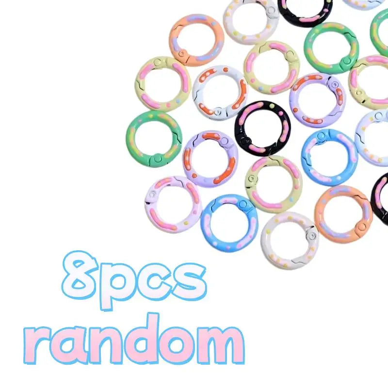 8pcs random Alloy Key Rings – Colorful Donut Spring Gate Carabiners, Keychain Connectors for Jewelry & Crafts Zpaxo 8pcs random