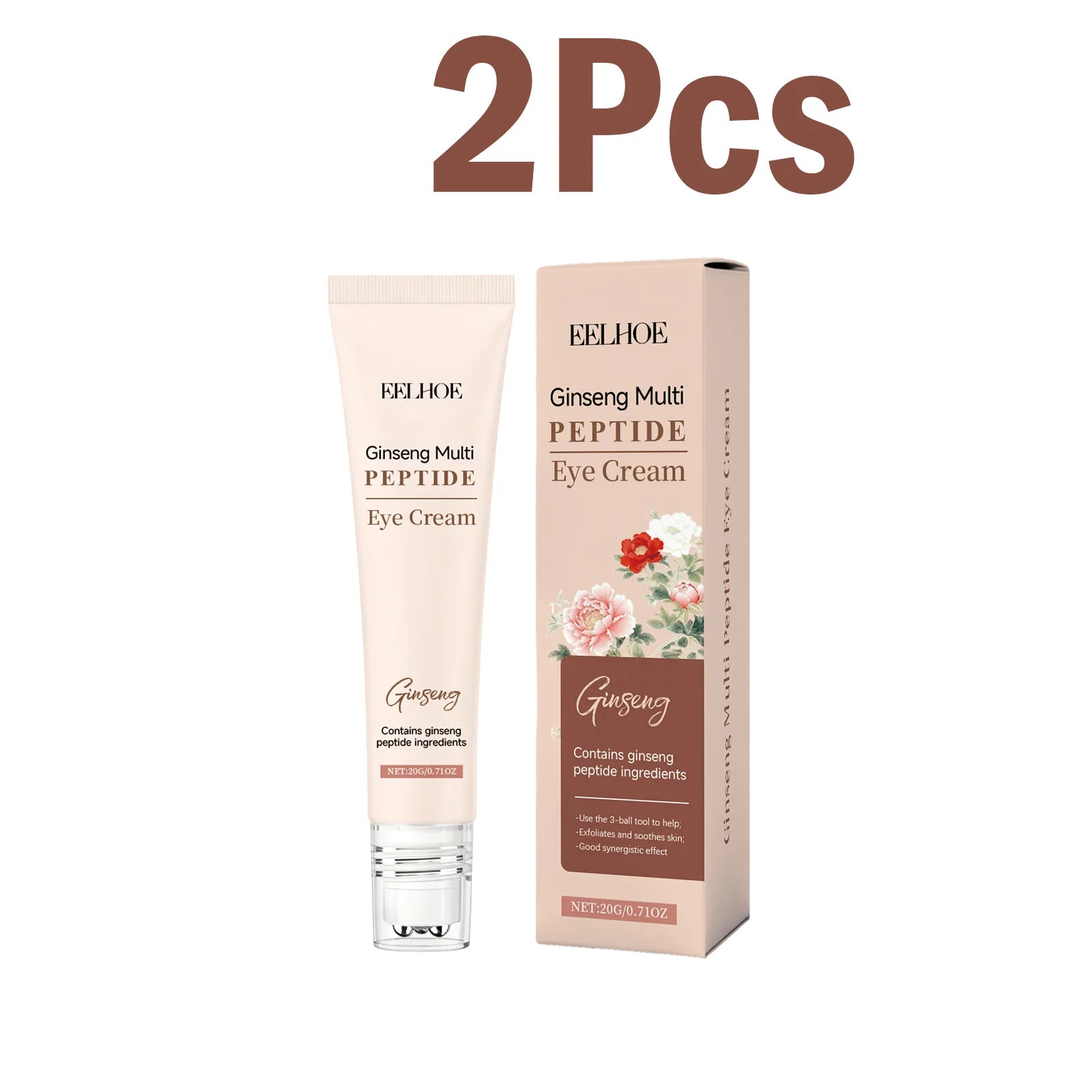 Eelhoe Ginseng Peptide Roller Eye Cream – Dark Circles & Wrinkles Roller Eye Cream Zpaxo 2 x 20g Boxed