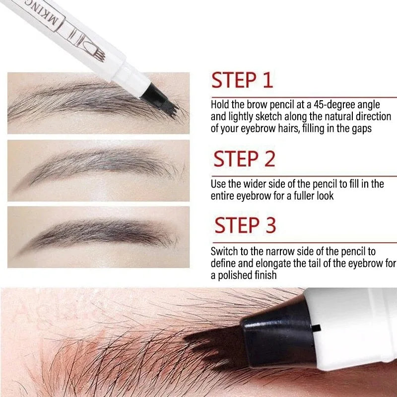 1- 4-Fork Head Eyebrow Marker Pencil Waterproof Microblading Thin