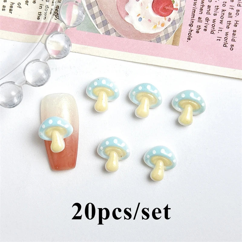 20pcs 3D Cartoon Small Mushroom Nail Charms Sweet Cute Mini Resin Nail Art Decorations DIY Manicure Hairpin Tools Accessorie Zpaxo Blue-20pcs