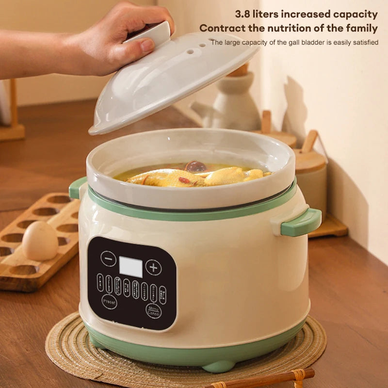 3.8L Multifunctional Electric stew pot Slow Cooker Ceramic Inner Pot Multi-Cooker for Soup Porridge Casserole Household Kitchen Zpaxo