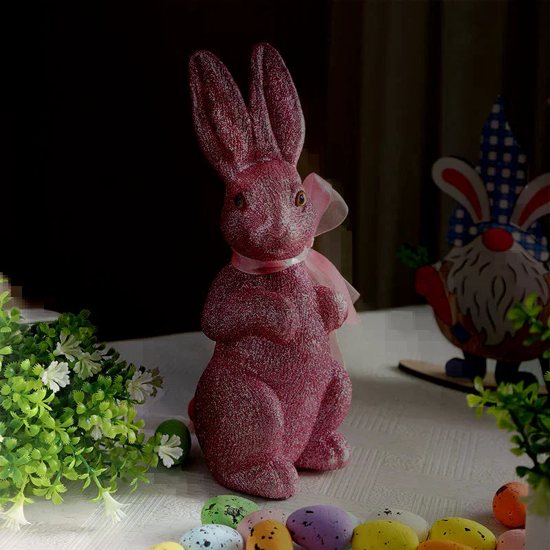 Easter Decoration Sparkling Foam Bunny Figurine With Bow Tie 8.6" Glitter Rabbit Tabletop Ornament For Easter Zpaxo