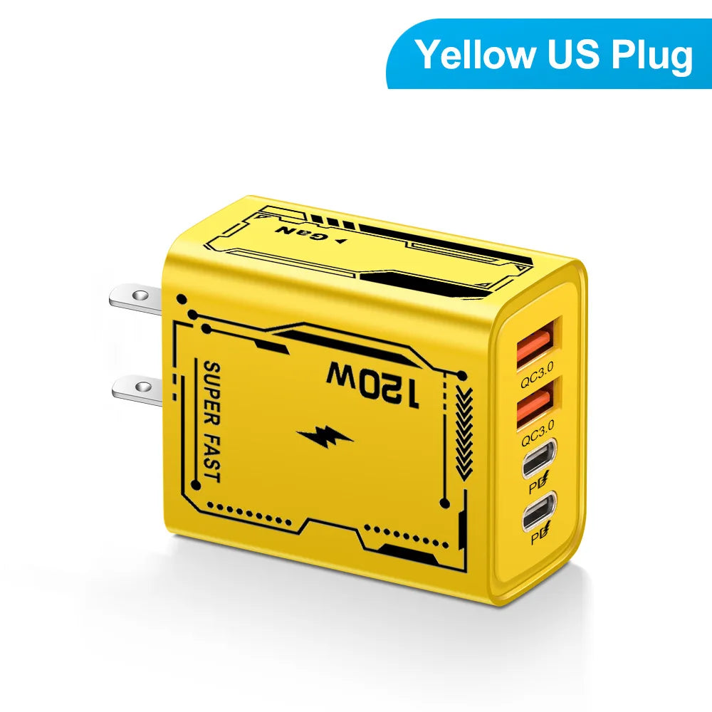 C USB Phone Chargers 4 Ports Fast Charging PD Charger Quick Charge 3 Zpaxo Yellow US