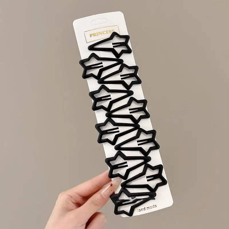 10 Matte Black Geometric Hair Pins Star Wave Square Shape Clips Daily Zpaxo A2