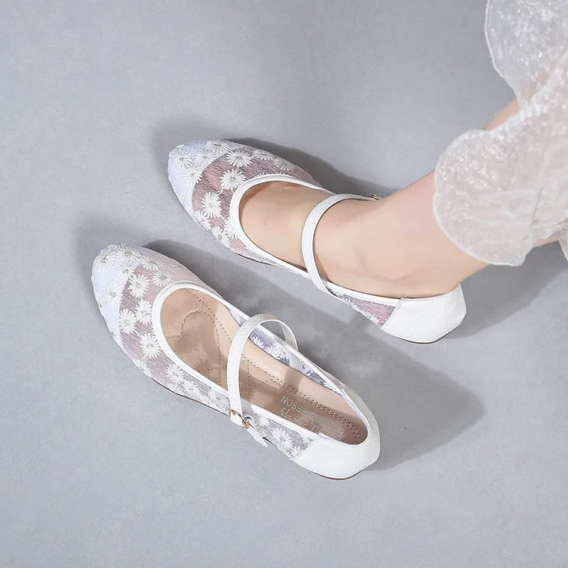 Spring Autumn Women's Fish Mouth Closed Toe Embroidery Wedge Mid Heel Zpaxo WHITE 38
