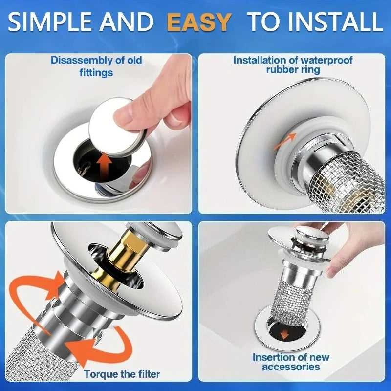 2-Pack Stainless Steel Pop-up Sink Drain Strainer Removable Basket