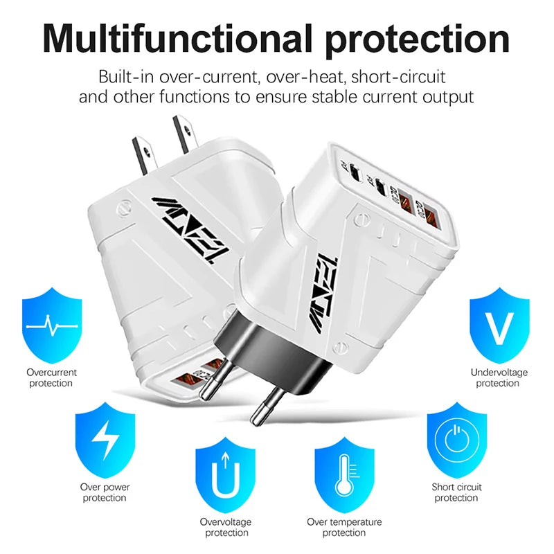 120w 4 Ports Usb C Charger Fast Charging 3 0 Phone Wall Adapter Eu Us