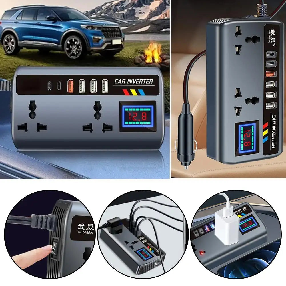 Portable Automotive Charger Inverter 12V/24V To 220V Car Inverter Converter Fast Charging Ports 3 USB Ports Vehicle Accessories Zpaxo