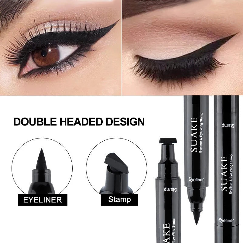 Double Head Quick Drying Liquid Eyeliner Pen Black Triangle Eye Liner Stamp Eyeliner Waterproof Liquid Eye Liner Pencil Cosmetic Zpaxo