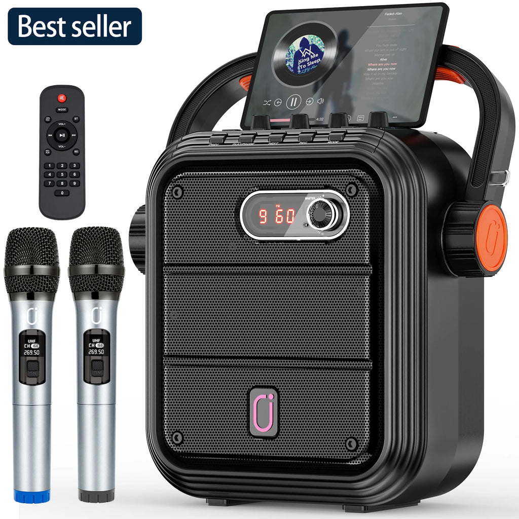 JYX Karaoke Machine 2 UHF Wireless Microphones Portable Bluetooth