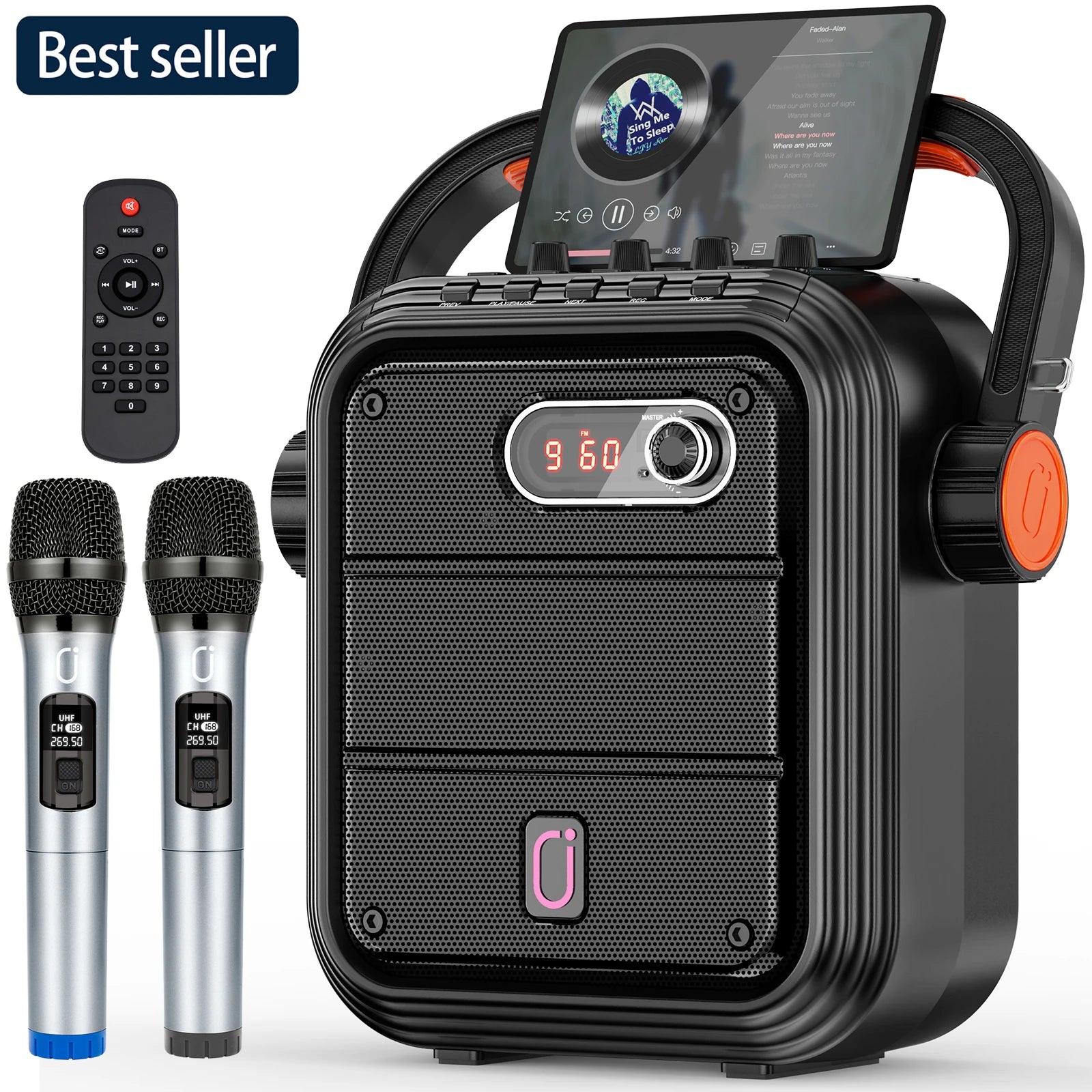 JYX Karaoke Machine 2 UHF Wireless Microphones Portable Bluetooth