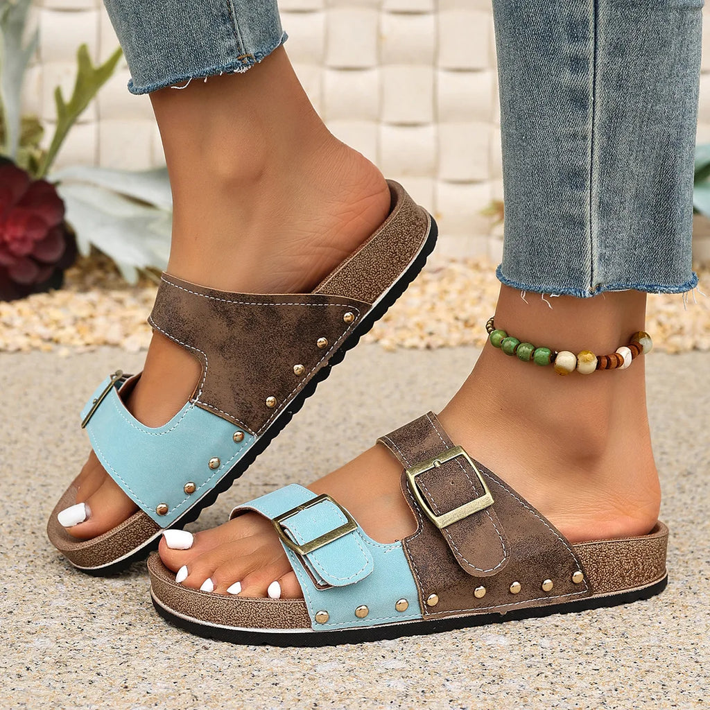 Casual Thick Bottom Met Buckle Outdoor Slippers Women 2026 Summer