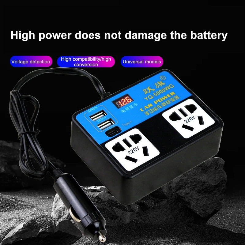 DC 12V/24V Car Inverter – LCD Display & Fast USB Charging