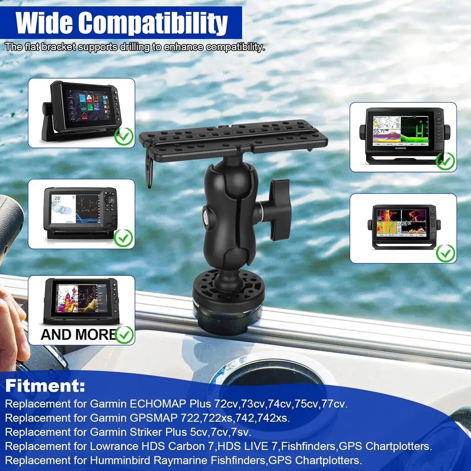 Fish Finder Mount Bracket – Adjustable Ball & Socket Boat Base