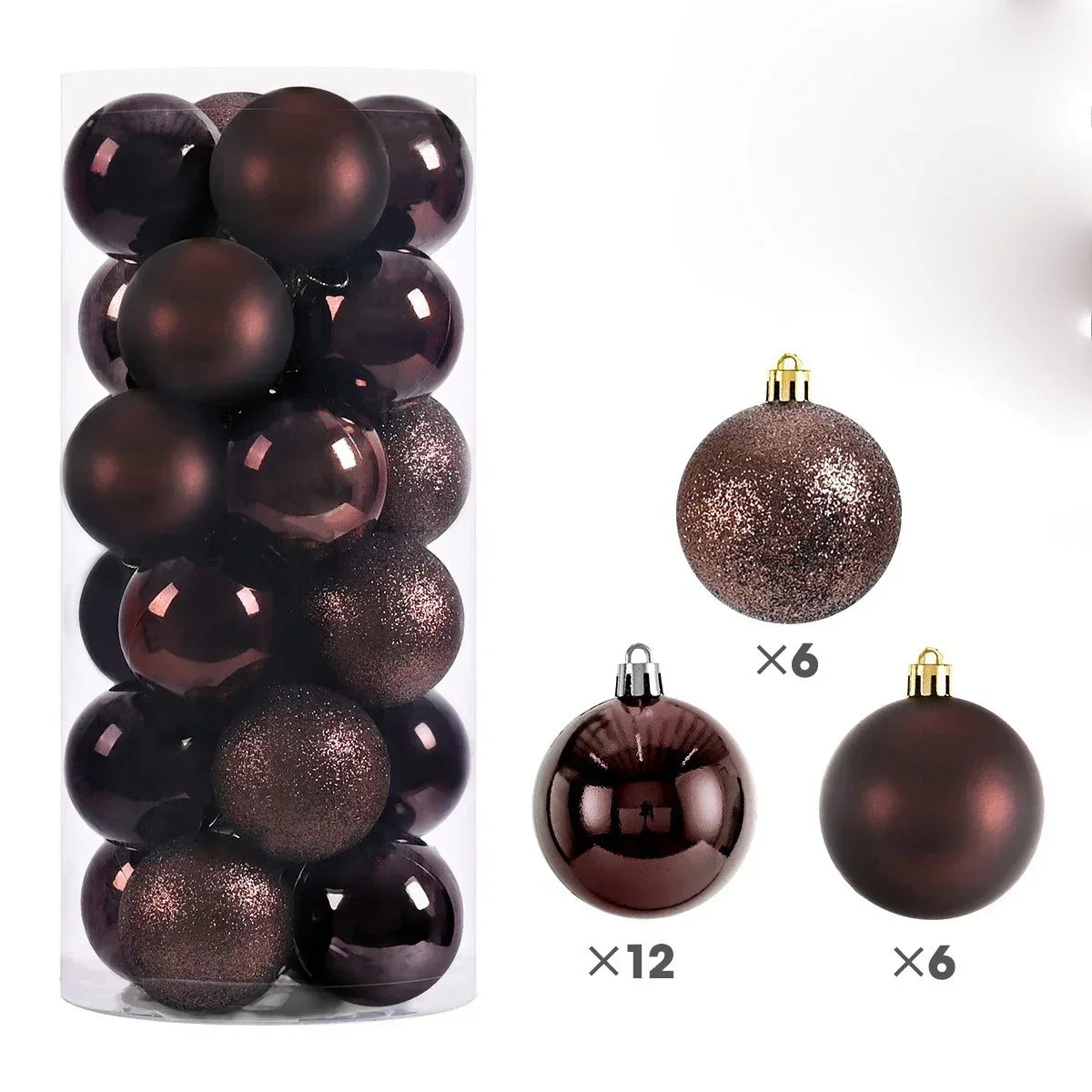 24-Pack Christmas Ball Ornaments – 3cm 4cm 6cm Tree Baubles Christmas Ornaments Zpaxo Coffee 3CM