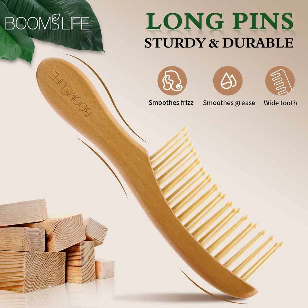 Wooden Hair Brush Wide Tooth Wet Hair Combs Anti-Static Styling Comb for Long Hair Head Acupuncture Point Massage Gift for Women Zpaxo