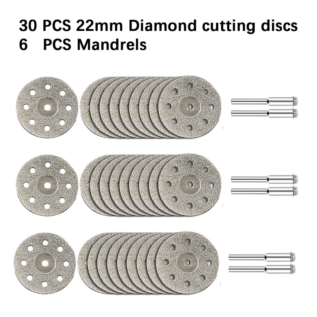 22mm Diamond Cutting Discs & Grinding Wheel Shafts – 10/30 Pack